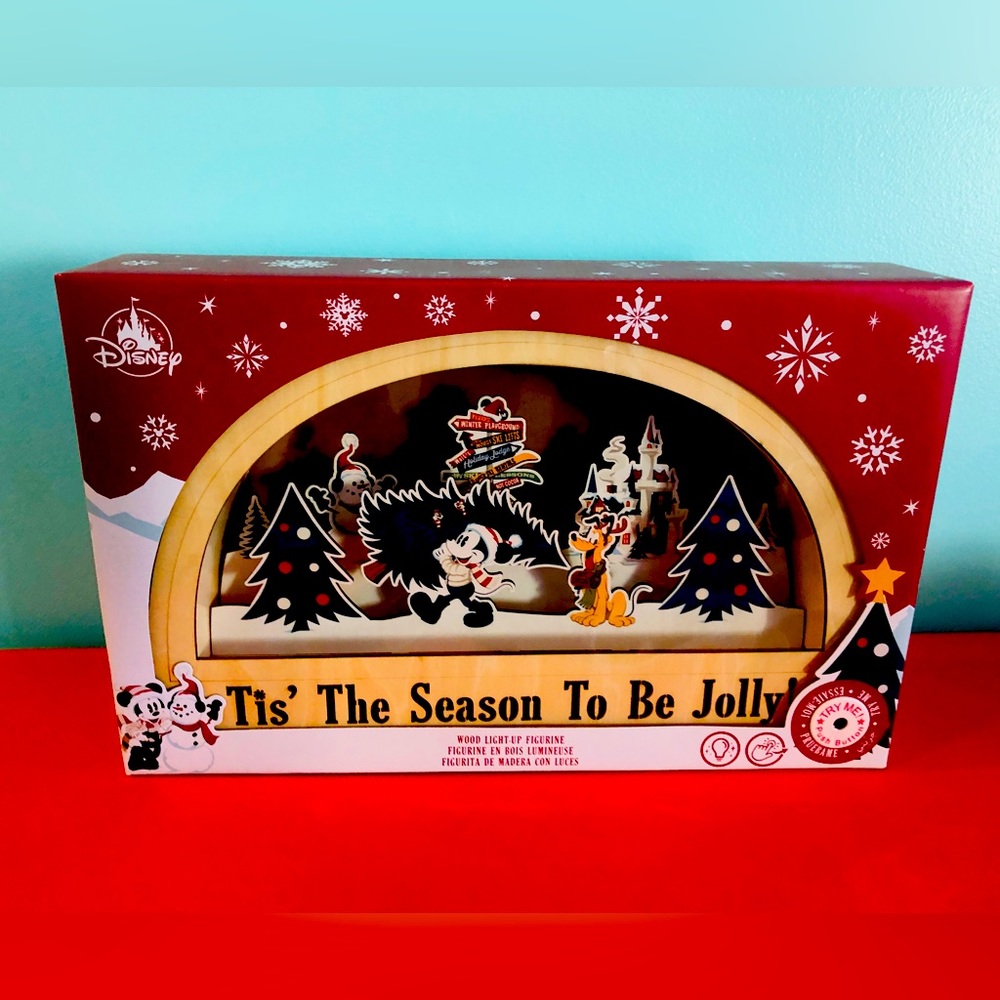 Disney Parks Christmas "Tis The Season To Be Jolly" wood light up sign NIB